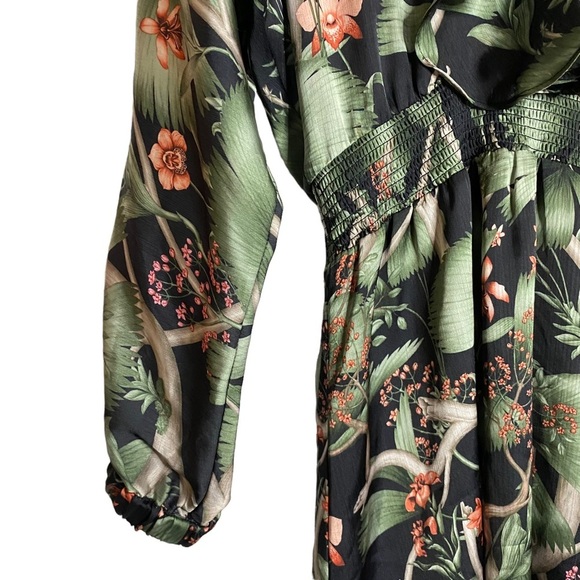 Johanna Ortiz x H&M Floral Print Silky Dolman Sleeve Mini Dress Small Green - Picture 8 of 15